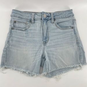 AEO American Eagle Hi-Rise Shortie Shorts Next Level Stretch Light Wash Denim 8